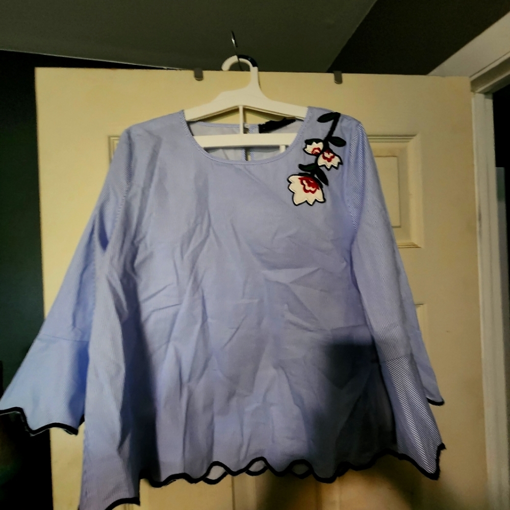 Women's Blouse scallop designed sleeve hand stitched detailed on shoulder